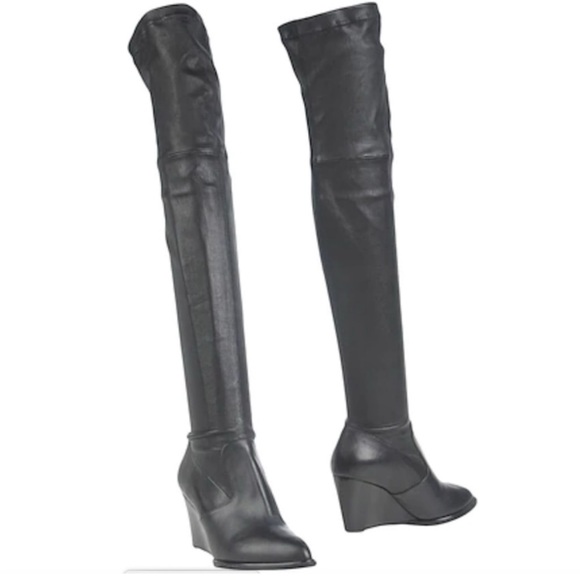 EUC Robert Clergerie Thigh-High Wedge Boots black leather